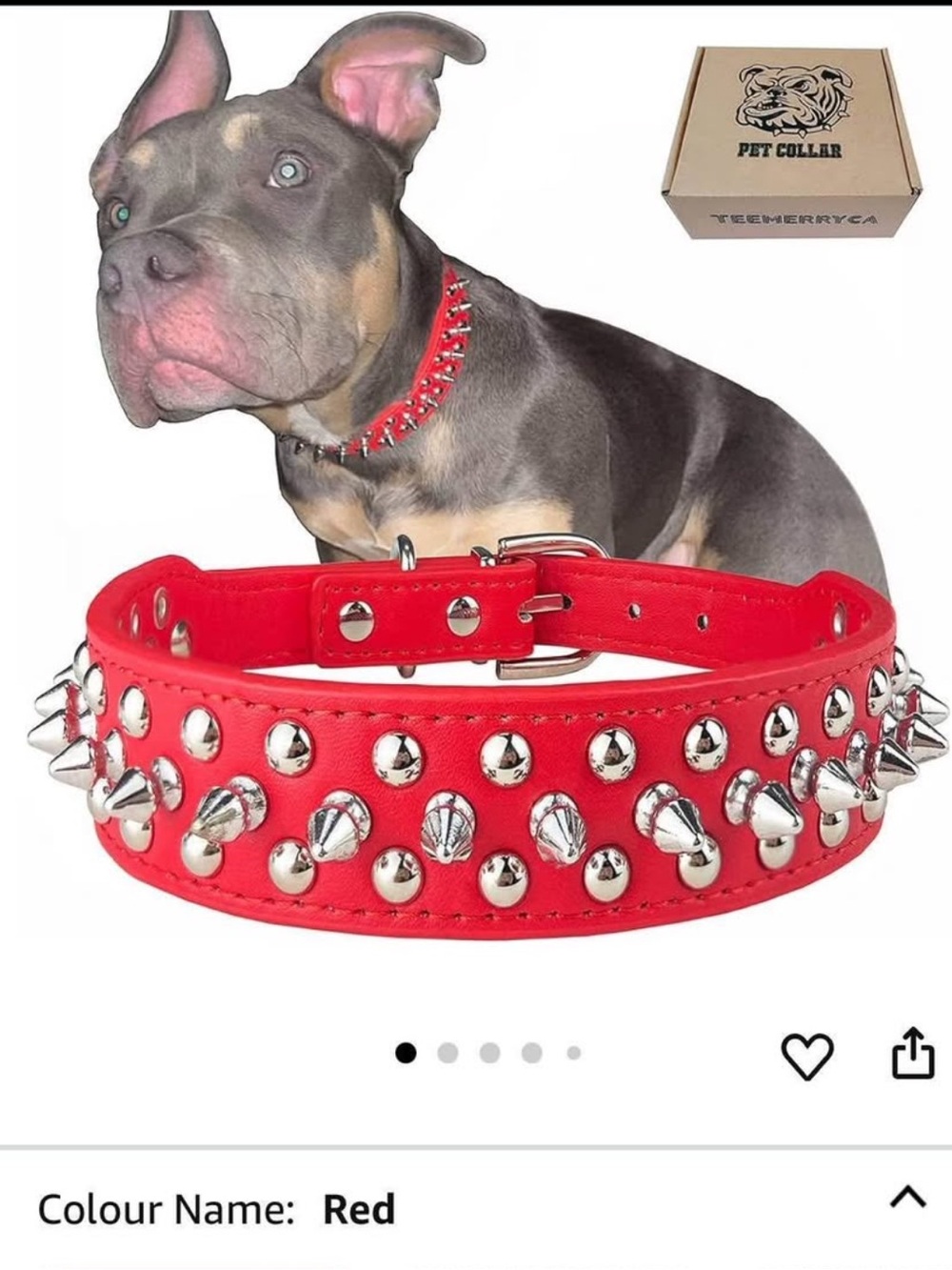 Red Spiked Dog Collar - Durable Studded Leather Collar for Large Dogs